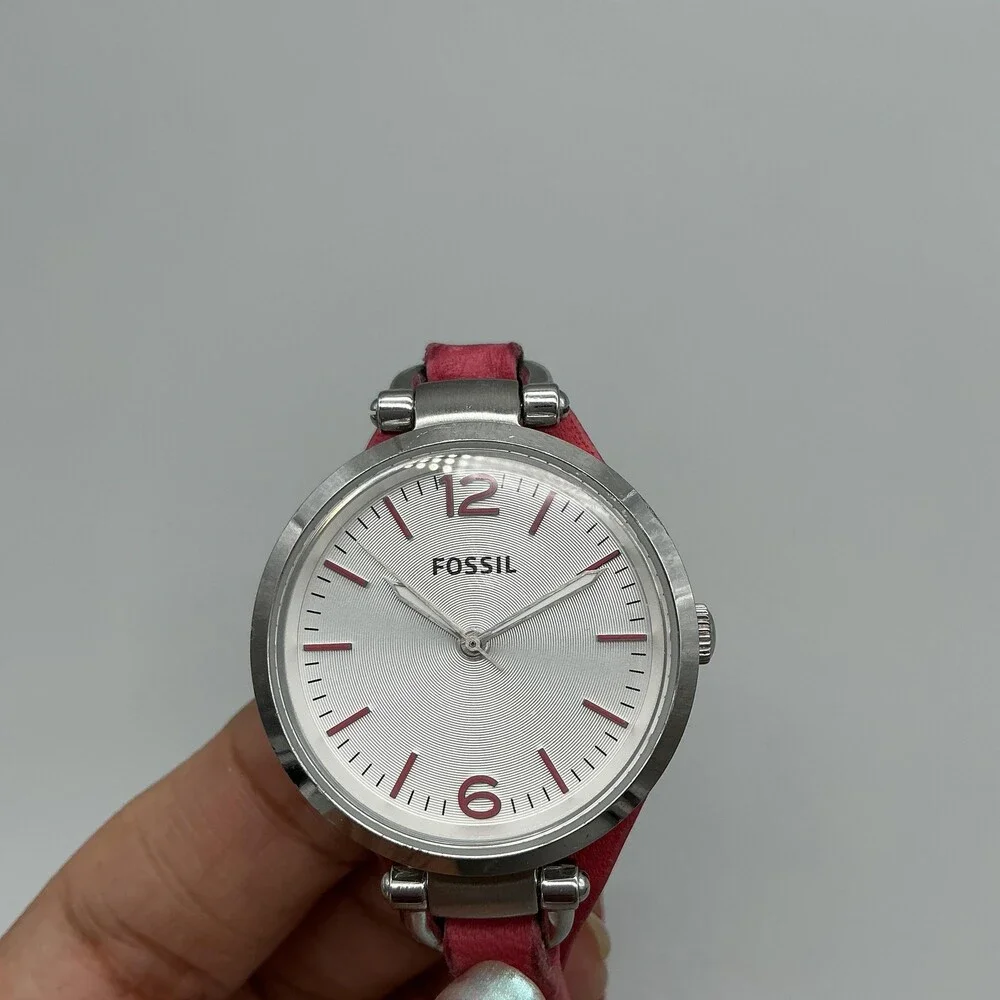 Fossil Georgia Womens Watch 32mm Red Leather Stainless FS3299 New Battery